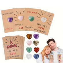 8 Pcs Valentine's Day Greeting Cards with Natural Crystal Hearts, Love Gift Set for Kids and Friends