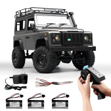 MN99s 1/12 Scale RC Rock Crawler 4WD Off Road Truck with 3 Batteries, Alloy Chassis, Grey