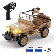 1:14 Scale 4WD RC Truck Off Road Crawler with LED Lights, Yellow Army Remote Control Car for Adults