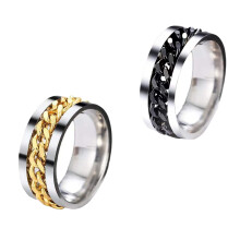2pcs Mens Spinner Ring Set for Anxiety Relief, Stainless Steel Black and Gold Fidget Rings with Smooth Rotation