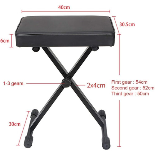 Foldable Piano Bench Adjustable Height Black Leather Cushion Stable Keyboard Bench for Home Studio 1