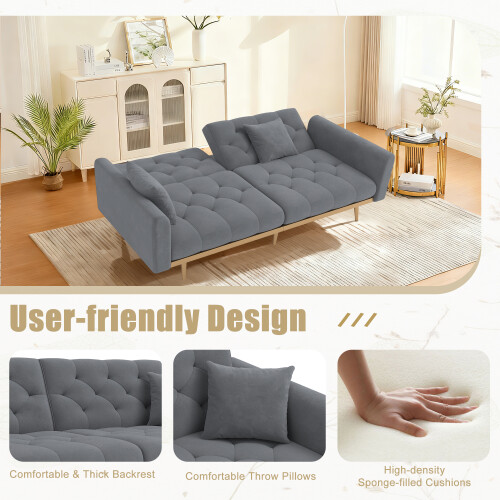 (Grey) 2-Seater Velvet Sofa with Adjustable Backrest & Gold Legs 1