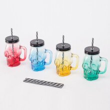 Juego de vasos de calavera con tapas y pajitas (paquete de 4)