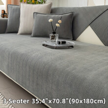 (Grey, 3 Seater 35.4"x70.8"(90x180cm)) 1pc Chenille Ribbed Sofa Cover - Couch Covers for Sofa - Pet-Friendly Non-Slip Couch