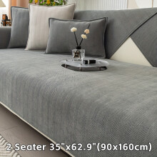 (Grey, 2 Seater 35"x62.9"(90x160cm)) 1pc Chenille Ribbed Sofa Cover - Couch Covers for Sofa - Pet-Friendly Non-Slip Couch