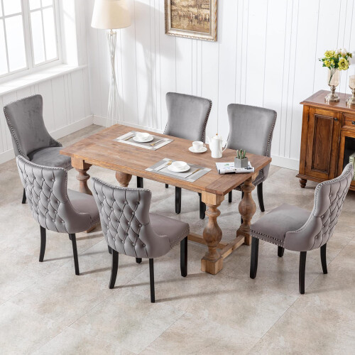 (Grey) Lux Velvet Tufted Kitchen Dining Chairs Set of 6 1