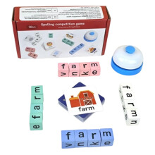 Montessori Wooden Alphabet Spelling Game for Kids, 16 Blocks with 40 Flashcards and Buzzer, Educational Literacy Toy