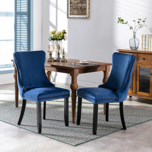 (Blue) Lux Velvet Tufted Kitchen Dining Chairs Set of 2 2