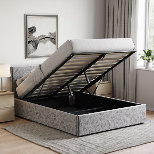 Vida Designs (Double, Crushed Velvet Silver) Veronica Ottoman Bed Frame Bedroom Storage UKFR 2