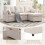 (Beige) L-Shaped Upholstered Pull Out Bed Sofa with Storage & Pillows 10