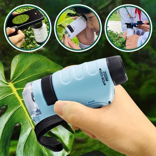 Kids Microscope Blue Mini Handheld Microscope for Kids Educational Science Toy Beginner Set 1