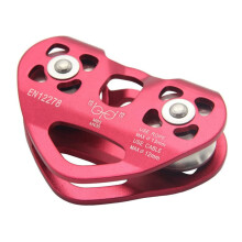 Aluminum Alloy Climbing Pulley Red, Outdoor Double Pulley with Smooth DualAxis Rotation