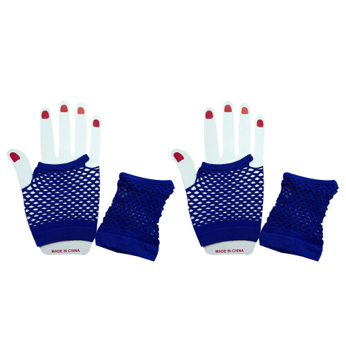 2 Pairs Breathable Nylon Fishnet Fingerless Gloves-Deep Blue os