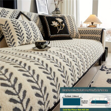 (Grey, Plus-4Seater89.92cm x 240.03cm) 1pc of Nordic-Style Modern Plush Sofa Cover, Featuring a Thick Short Plush Striped Design