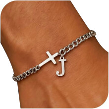 Adjustable Size Crucifix Letter Bracelet Initial Charm-J