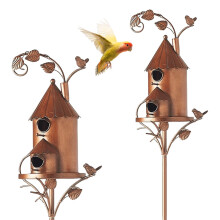 Metal Bird House with Pole for Outdoor Garden Decor