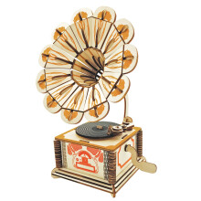 3D Wooden Phonograph Puzzle for Adults and Kids, STEM Educational Mechanical Model Kit with Precision Wood Assembly