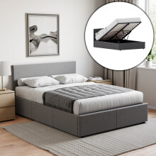 (Double, Dark Grey Linen) Veronica Ottoman Bed Frame Bedroom Storage UKFR