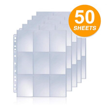 Trading Card Sleeves, 9 Pocket BinderCompatible Storage Pages for Baseball Cards 50 Pack