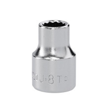 Facom J.8T 3/8in Drive 12-Point Standard Socket 8mm, Chrome Vanadium, Satin Finish