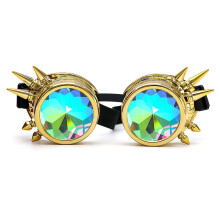 Gold Kaleidoscope Rainbow Festival Glasses Prism Goggles for Rave Light Diffraction, One Size