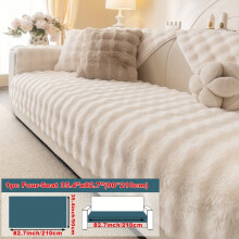 (Off White, Four-seat Sofa Cover 35.4*82.7in (90*210cm)) Sweet and Warm Plush Sofa Cushion - Comfortable and Breathable - Anti Slip