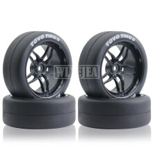 65mm 1/10 Scale RC Drift Tires and Wheels Set, 12mm Hex Rubber Rims for Traxxas HSP Tamiya HPI Kyosho