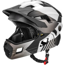(Black Titanium White, S) ROCKBROS Kids Full Face Bike Helmet 2 in 1 Removable Chin Guard Adjustable Protective Helmet