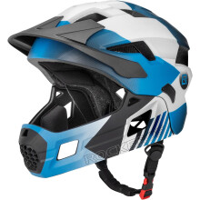 (Blue White Black, M) ROCKBROS Kids Full Face Bike Helmet 2 in 1 Removable Chin Guard Adjustable Protective Helmet