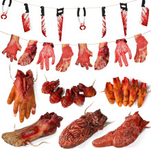Halloween Decorations Scary Fake Severed Limbs and Weapons Set for Haunted House and Zombie Party (6pcs)