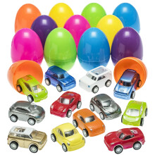 12Pack Prefilled Easter Eggs with Mini Pull Back Cars, Easter Egg Fillers and Basket Stuffers for Kids