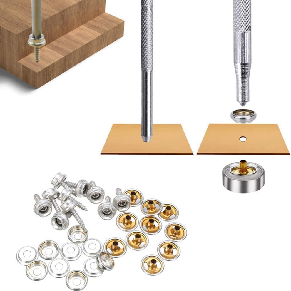 Fasteners Kit, Stainless Steel Screw Snaps Button Replacement Press Stud Kit With Tool For Boat Covers Tents Tarpaulins 4711352736511
