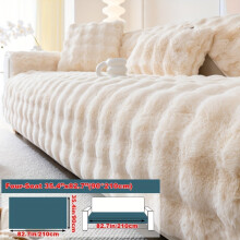 (White, Four-seat Sofa Cover 35.4*82.7in (90*210cm)) Luxurious Thick Plush Faux Rabbit Sofa Cover Suitable for Single/Two-Seater