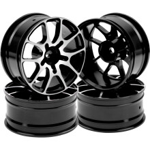 1/10 RC Car Aluminum Wheels 26mm CNC Machined 12mm Hex Lightweight 10Spoke Rims Black Pack of 4