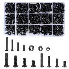 Viti per macchine in acciaio legato, assortimento di bulloni metrici in acciaio al carbonio antiruggine, dadi e bulloni a testa piatta con esagono