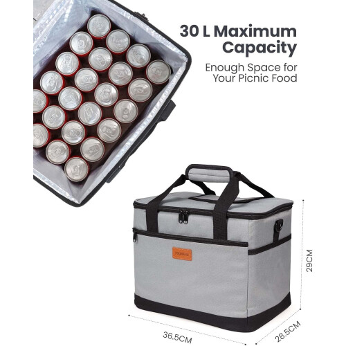 Kollea 30L Cool Bag, Insulated Cooler Box for Camping, Grey 1