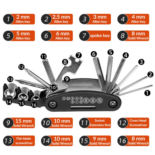 ROCKBROS Bicycle Repair Tool Bike Pocket Multi Function Folding Tool 16 in 1