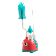 Baby Bottle Brush Set with Stand, Silicone Bottle Cleaning Brush with Long Rotated Handle and Nipple Brush