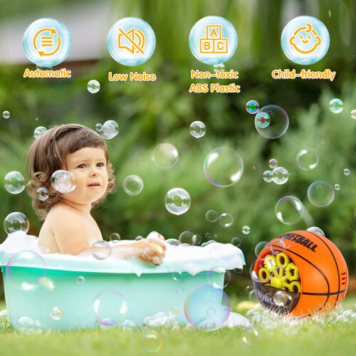 Basketball Bubble Machine for Kids with Solution, Automatic Speed Blower 1000+ Bubbles Outdoor Fun 1