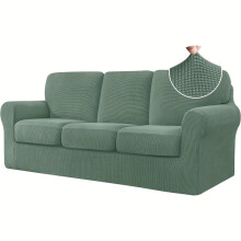 (Matcha Green (Artificial Jade Rice Grain), Large【1 slipcover 3 seat covers】) 2/3/4pcs Soft Sofa Cover Set, Elastic Sofa Protector for Bedroom