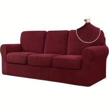 (Wine Red (Artificial Jade Rice Grain), Large【1 slipcover 3 seat covers】) 2/3/4pcs Soft Sofa Cover Set, Elastic Sofa Protector for Bedroom