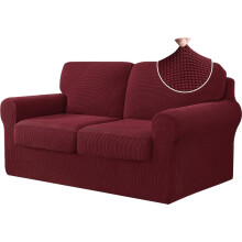 (Wine Red (Artificial Jade Rice Grain), Medium【1 slipcover 2 seat covers】) 2/3/4pcs Soft Sofa Cover Set, Elastic Sofa Protector for Bedroom