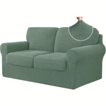 (Matcha Green (Artificial Jade Rice Grain), Medium【1 slipcover 2 seat covers】) 2/3/4pcs Soft Sofa Cover Set, Elastic Sofa Protector for Bedroom