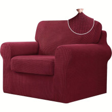 (Wine Red (Artificial Jade Rice Grain), Small【1 slipcover 1 seat cover】) 2/3/4pcs Soft Sofa Cover Set, Elastic Sofa Protector for Bedroom