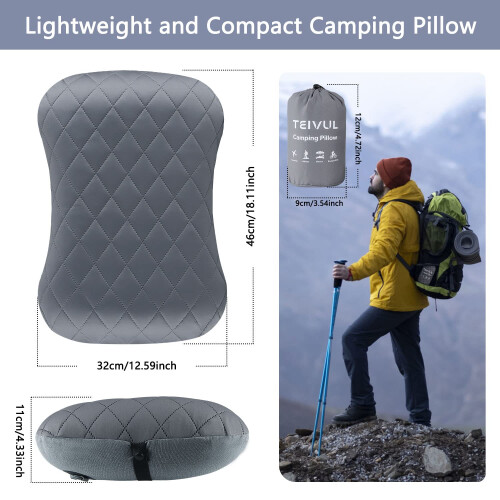 TEIVUL Camping Pillow, Inflatable Travel Pillow with Removable 1