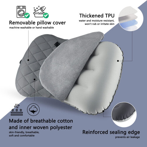 TEIVUL Camping Pillow, Inflatable Travel Pillow with Removable 2