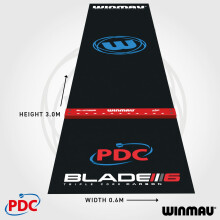 WINMAU Pro Zone Precision PVC Darts Mat with Integrated Raised Darts Oche Line - Full Length - Sleek Black Design - Professional Dart Accessories