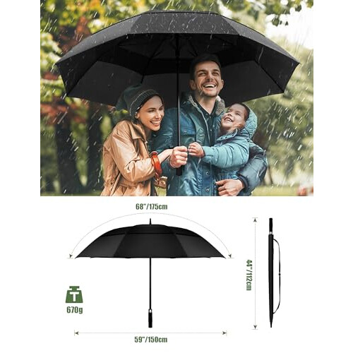 TeckNet TECKNET Golf Umbrella Large 68 Inch Windproof Strong Double Canopy Vented A 1