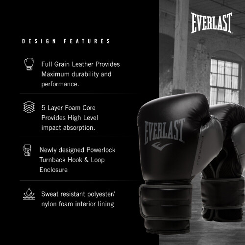 EVERLAST Powerlock 2R Training Gloves - Black - 10oz 2