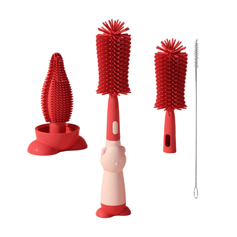 Bottle Brush with Long Handle,  Silicone Bristles for Baby Bottles and Breast Pump Cleaning, Red